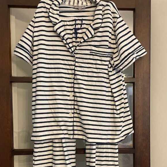 J.Crew Dreamy Cotton-blend Short-Sleeve Pajamas in Blue and White Stripes, XL - Picture 1 of 7